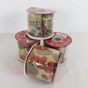 4 Christmas Crafting Ribbon Bowtique Wire Edge 2.5 x 3 Yards Each Fruit Holiday